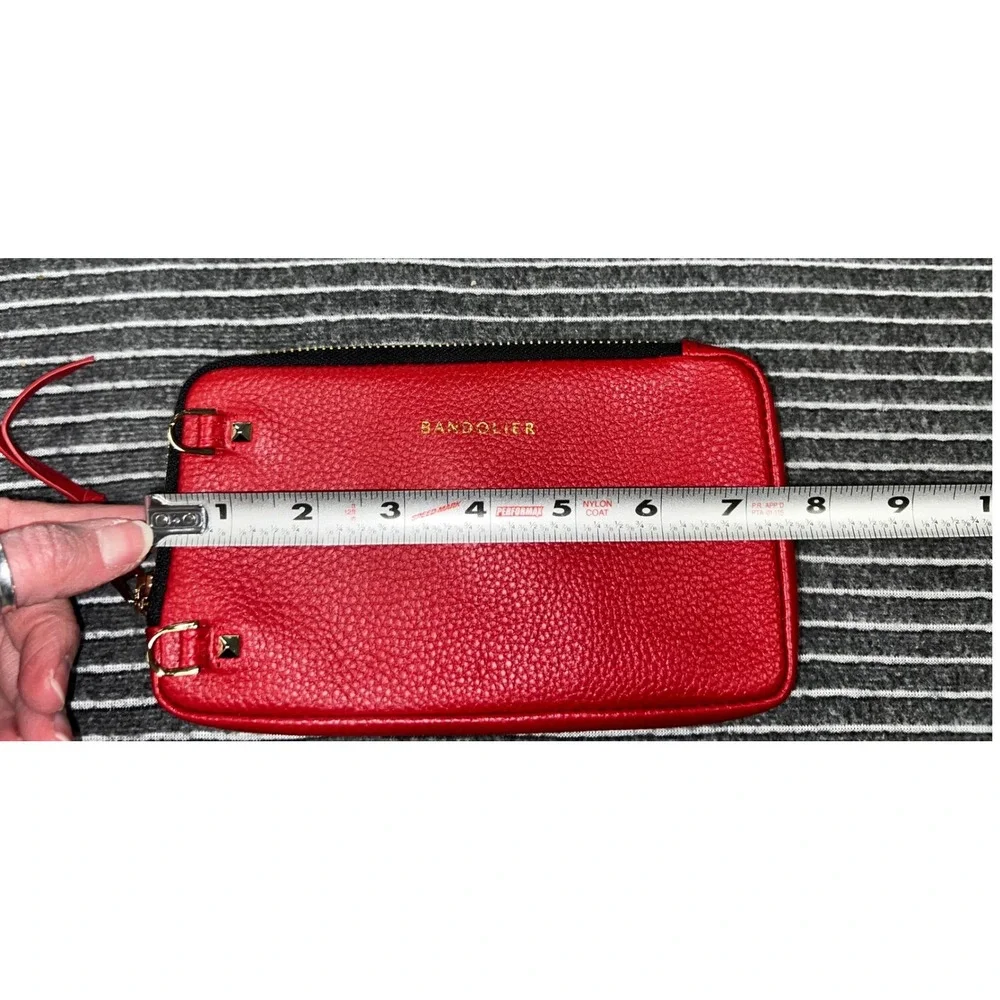 Bandolier Red Pebble Leather Expanded Pouch Gold Hardware Zip Top